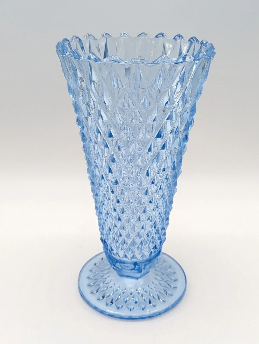 Vintage Indiana Glass Diamond Point Footed Trumpet Vase